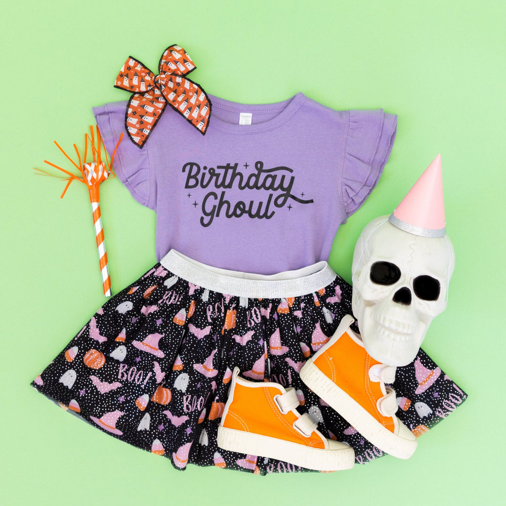 Birthday Ghoul Toddler Shirt, Birthday Party Shirt, Halloween Birthday, Birthday gift girl, here for the ice cream shirt, Flutter Sleeve